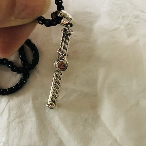 David Yurman Cable Cross Pendant w/Black Stainless Necklace 26" w/Pouch Mint - Picture 6 of 16